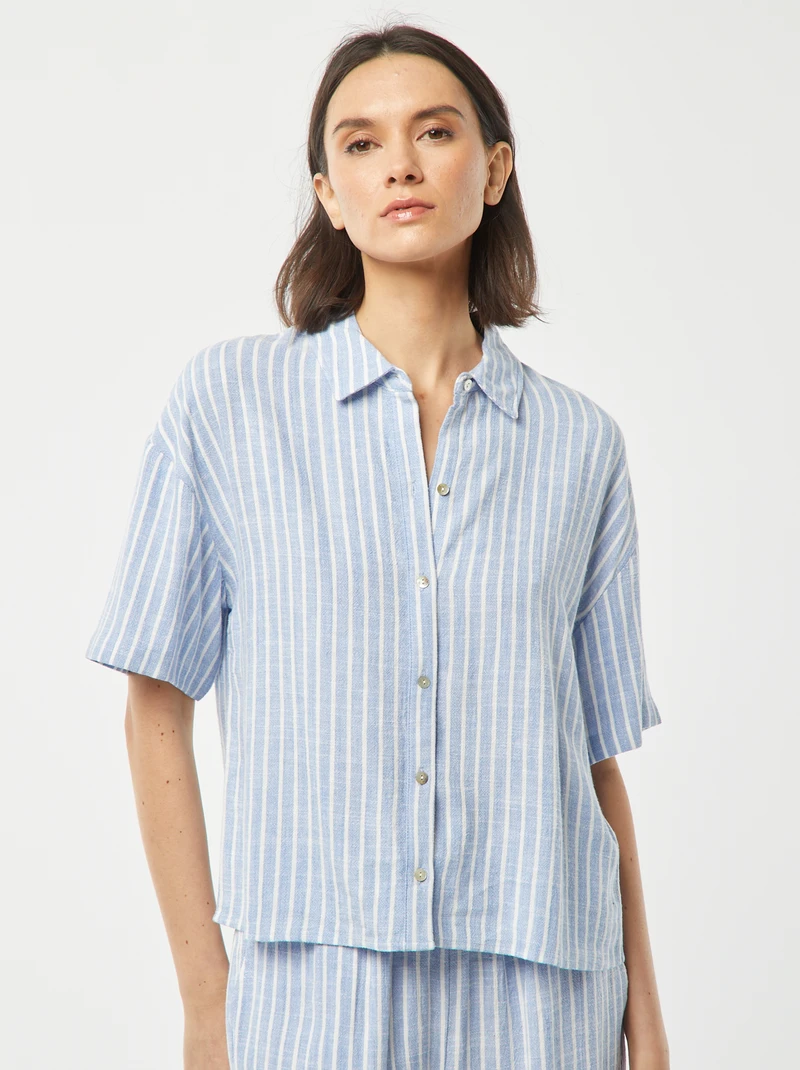 Oversized linen women blouse-blue